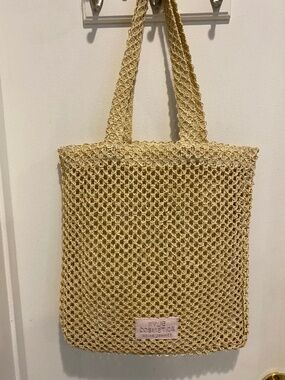 Kylie Cosmetics Woven Straw Tote Bag Natural Mesh Beach Shopper Kylie Jenner